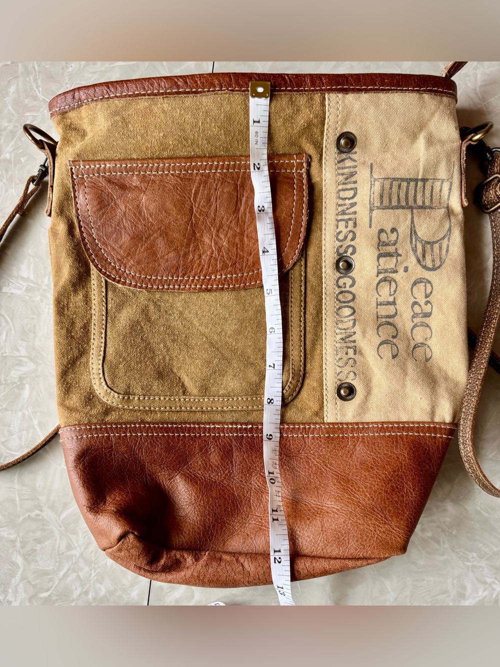 Canvas & Leather Olive Crossbody Bag - Unbranded View 5